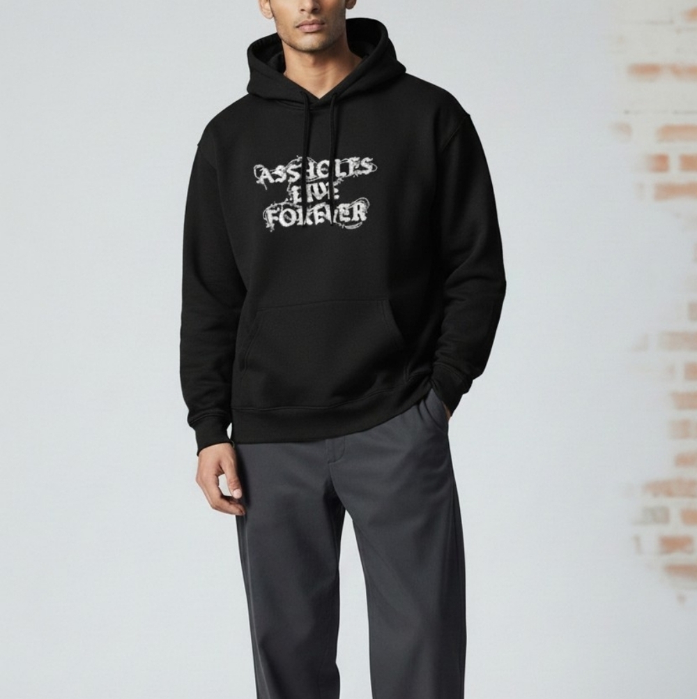Assholes Live Forever Men's Black Graphic Hoodie